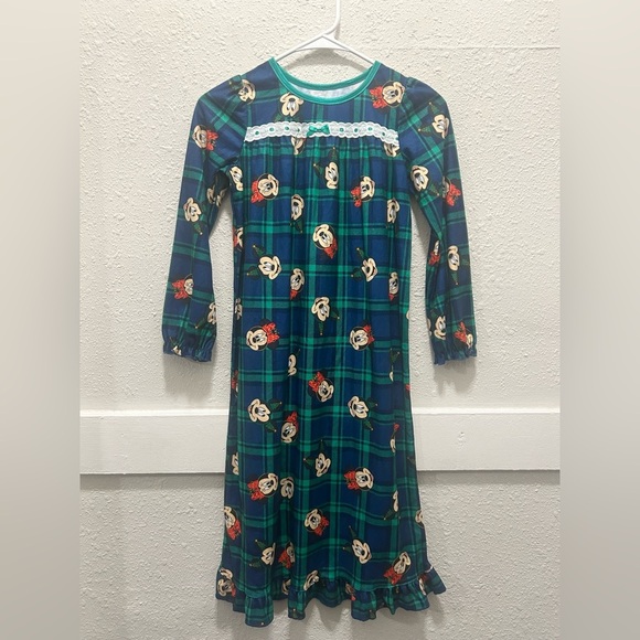Disney Minnie Mouse Blue and Green Christmas Nightgown Size 8 - Picture 1 of 3